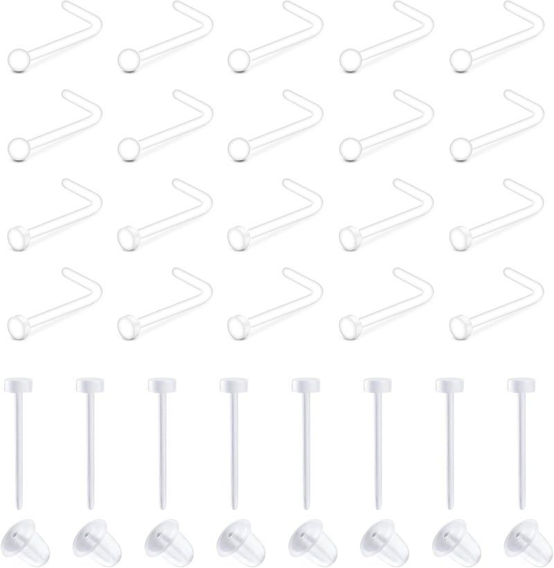 QWALIT Clear Nose Studs for Work Clear Nose Rings for Work Clear Nose Piercing Plastic Nose Rings for Surgery Invisible Nose Retainer Clear Cartilage Earring Clear Earrings for Sports Septum Retainer - Image 1